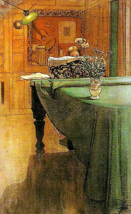 Carl Larsson brita vid pianot-aftonbelysning vid pianot Spain oil painting art